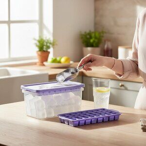 Purple Silicone Ice Making Tray & Container Box